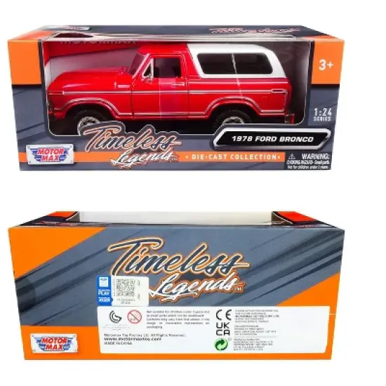 1978 Ford Bronco Custom Red and White "Timeless Legends" Series 1/24 Diecast Model Car by Motormax image {2}