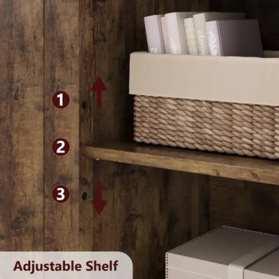 Homhougo 54in Tall Farmhouse Freestanding Kitchen Pantry Cabinet with Glass Doors and Adjustable Shelves Cupboard, Floor Cabinet Brown image {7}