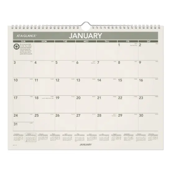 Recycled Wall Calendar, Unruled Blocks, 15 x 12, Sand/Green Sheets, 12-Month (Jan to Dec): 2026 image {4}