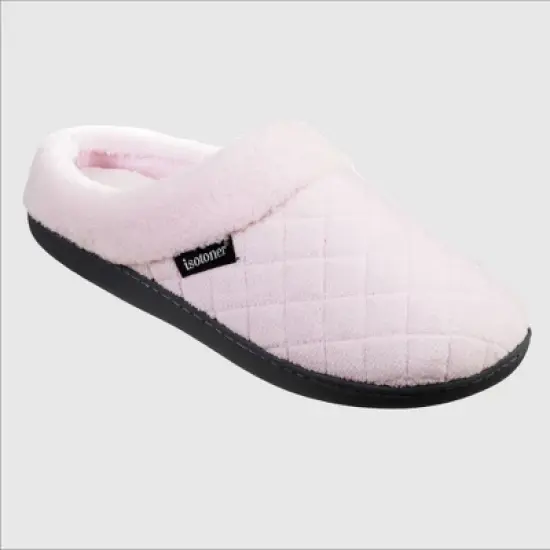 Isotoner Women's Diamond Quilted Microterry Hoodback Slippers - Light Pink image {6}