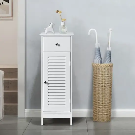 Costway Bathroom Floor Storage Cabinet Side Wooden Organizer w/ Drawer & Shutter Door image {3}