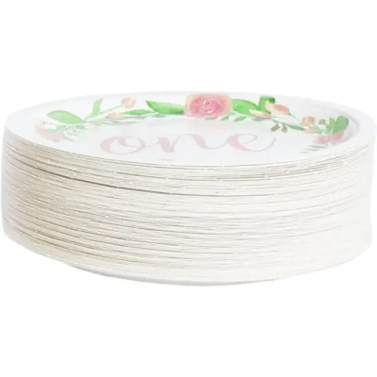 Blue Panda 80-Count Disposable Paper Plates, 1st Birthday Party Supplies, Floral Design, 9 Inches in Diameter image {4}