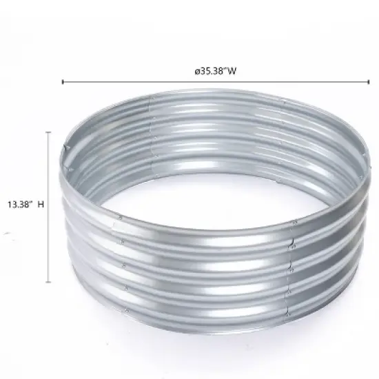 LuxenHome 36in Round Galvanized Steel Raised Garden Bed Planter image {7}