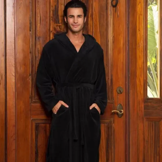 Men's Lightweight Fleece Robe with Hood, Soft Bathrobe image {1}