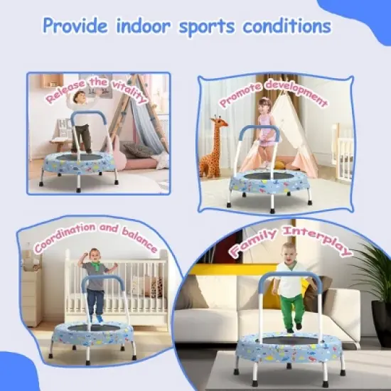 Whisen 36.2&rdquo; Mini Toddler Trampoline with 6 Legs and Foam-covered Handle for Kids, Unique Print Design image {1}