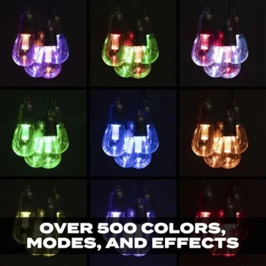 BrightLux 18ct LED 36ft Color Flow Solar Indoor Outdoor Filament String Lights Multicolor Bulbs with Black Wire image {7}