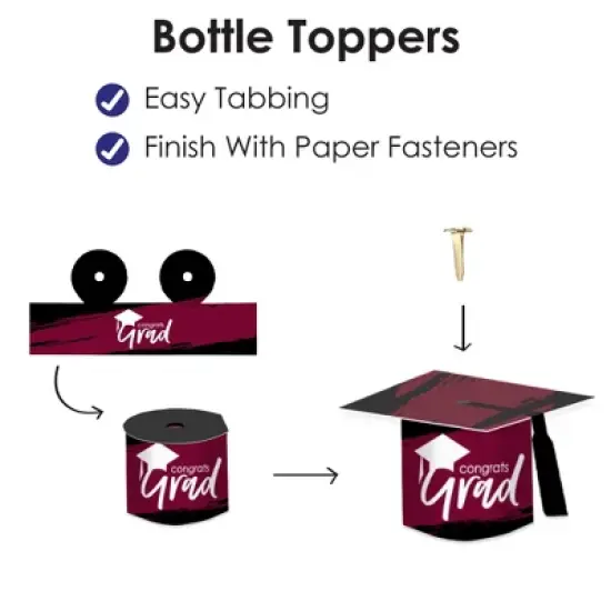 Big Dot of Happiness Maroon Grad - Best is Yet to Come - DIY Grad Cap Burgundy Graduation Party Bottle Topper Decorations - Set of 20 image {3}