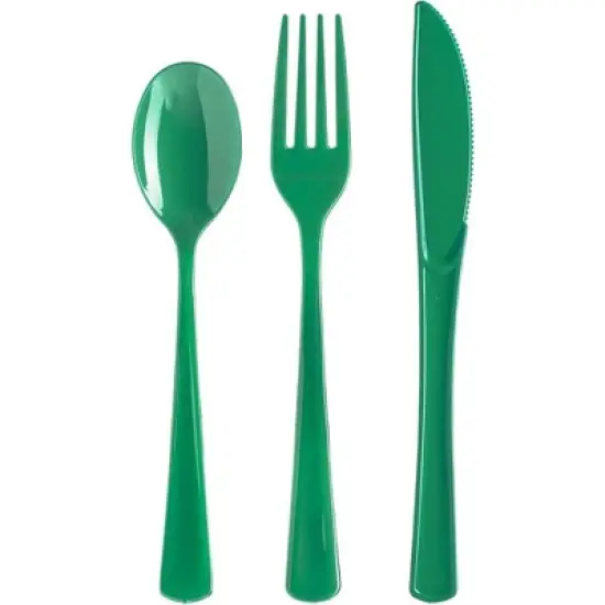 Exquisite Solid Color Plastic Utensil Cutlery Set Forks Spoons Knives- 150 Pack image {18}