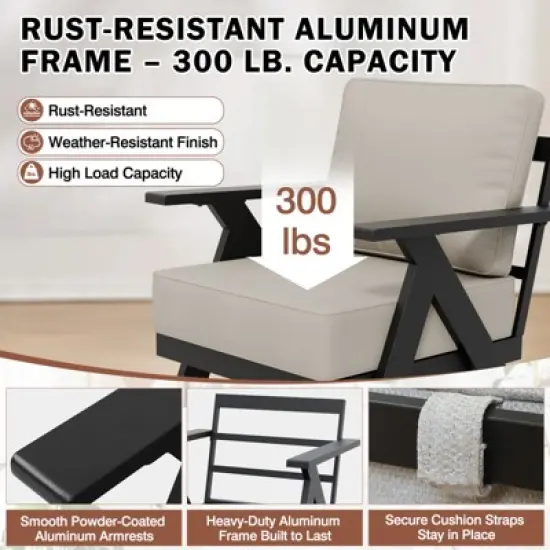 EAGLE PEAK Urban Slate 7 Piece Modern Outdoor Patio Furniture Set, Couch, Swivel Rocking Chairs, Patio Chairs, Coffee Table, and Side Table image {4}