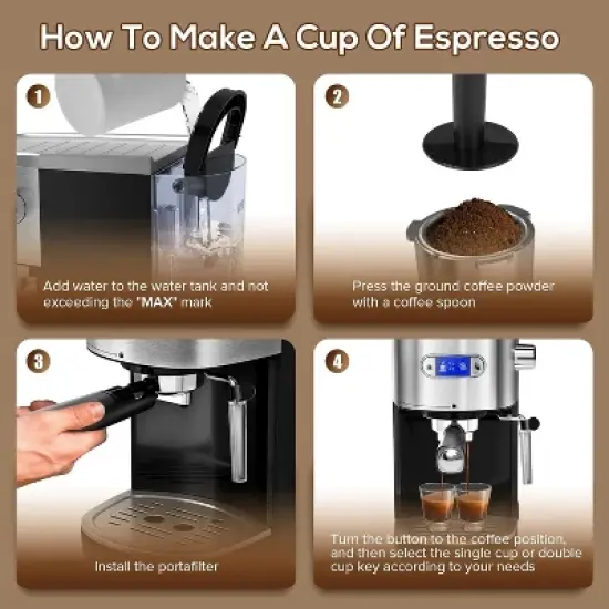 ZAFRO Espresso Machine 20 Bar, Semi-Automatic Professional Coffee Machine for Cappuccino & Latte with Milk Frother Steam Wand,LCD Display,Black image {7}