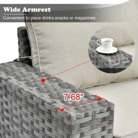 Marlton 9pc Wicker Outdoor Patio Furniture Set Conversation Sofa Sectional with Swivel Chairs and Cushions image {2}