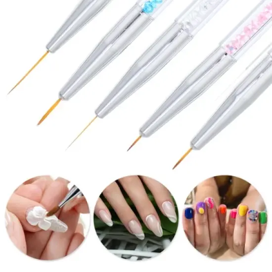 Unique Bargains Nylon Double-Ended Rhinestone-Handled Nail Art Brushes Multicolored 5 Pcs image {2}