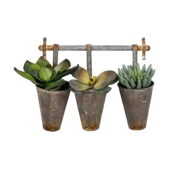 Metal Wall Rack with 3 Tin Pots - Storied Home image {3}