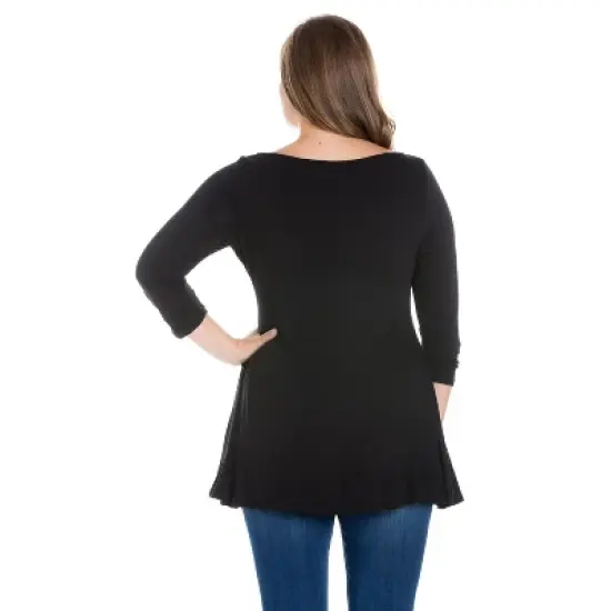 24seven Comfort Apparel Womens Plus Size Ruched Sleeve Swing Tunic Top image {2}