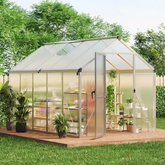 Acekool 6x10FT Aluminum Greenhouse - Polycarbonate Panels, Roof Vent & Sliding Door for Outdoor Gardening image {11}