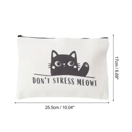 Unique Bargains Durable Cats Slogan Makeup Bag White 1 Pc image {1}