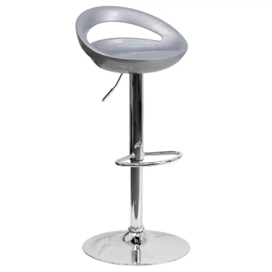 Flash Furniture Contemporary Plastic Adjustable Height Barstool with Rounded Cutout Back and Chrome Base image {7}