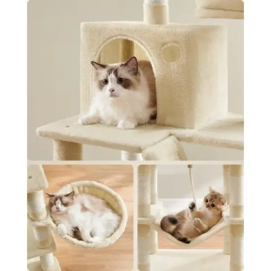 Feandrea 66.1/81.1"H Cat Tree Cat Tower for Indoor Cats, Plush Multi-Level Cat Condo with Scratching Posts, Perches, Caves, Hammock image {3}