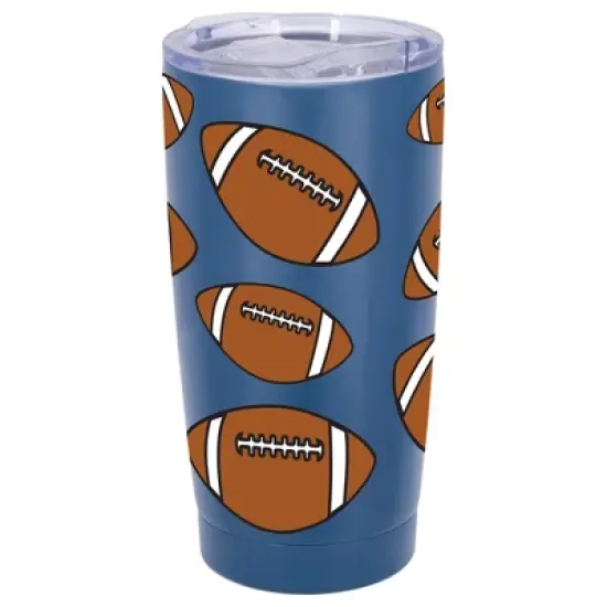 100 North 20 Ounce Stainless Steel On the Go Travel Tumbler With Push Top Lid, Football Blue image {5}