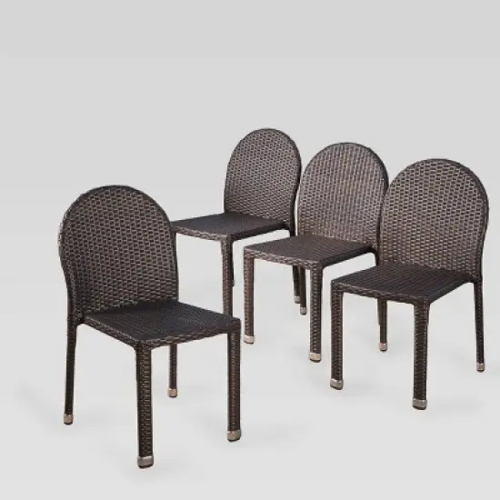 Aurora 4pk Wicker Stacking Chairs - Brown - Christopher Knight Home image {1}