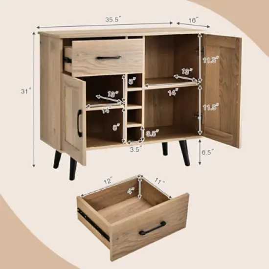 Costway 2-Door Wine Bar Cabinet Kitchen Sideboard Buffet with Drawer & Adjustable Shelves image {1}