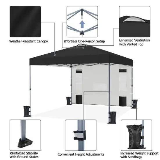 Yaheetech 10x10FT Pop-up Canopy with One-Push-To-Lock Setup Mechanism and Sidewallwith Pockets image {3}
