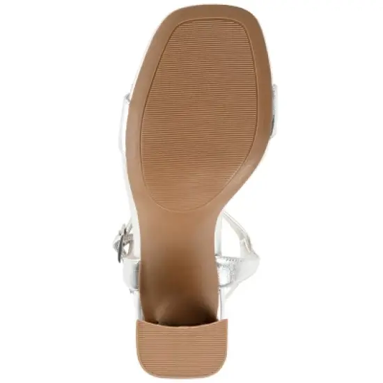 Journee Collection Womens Dianne Tru Comfort Foam Open Square Toe Stacked Heel Sandals Silver 11 image {4}