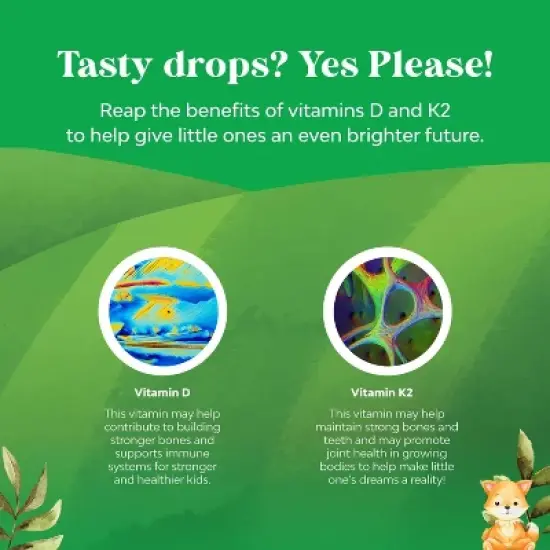 Kids Vitamin D3 K2 Drops, Organic Vitamin D for Strong Bones & Joints, Infants, Babies & Toddler Immunity Liquid Supplement, Nature's Craft, 60ml image {4}