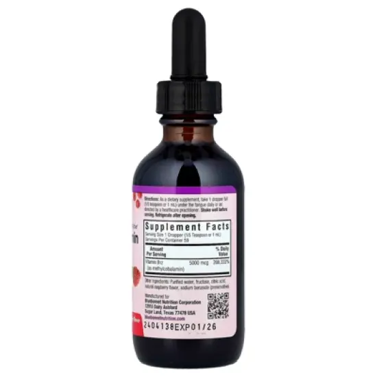 Bluebonnet Nutrition CellularActive&reg; Liquid Methylcobalamin Vitamin B12,  Raspberry, 5,000 mcg, 2 fl oz (59 ml) image {1}