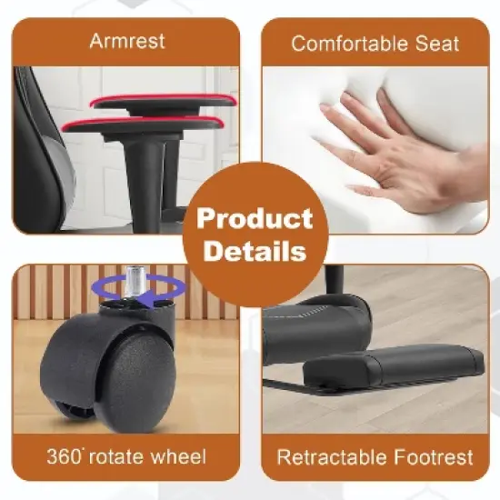 BestMassage Racing Gaming Chair Office Massage Chair with Massage Function Lumbar Support PU Leather for Adult image {3}