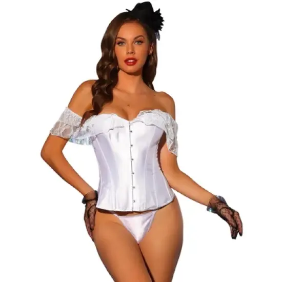 Allegra K Women's Gothic Lace Short Sleeve Overbust Shapewear image {7}