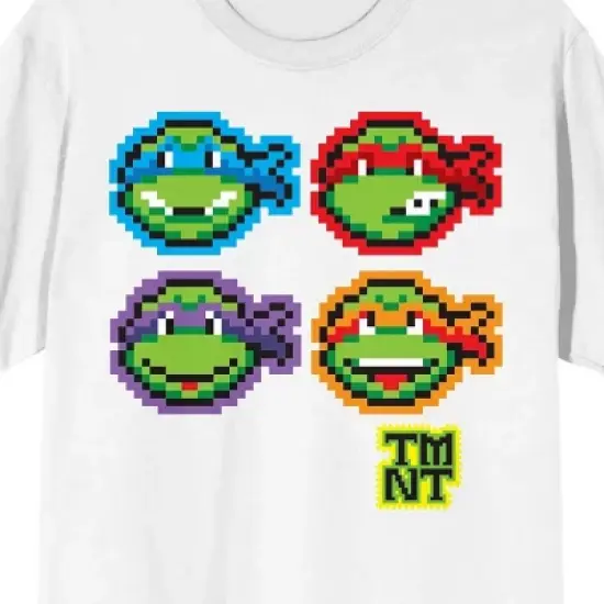 TMNT Pixelated Turtles and Logo Women's White Graphic Tee image {1}
