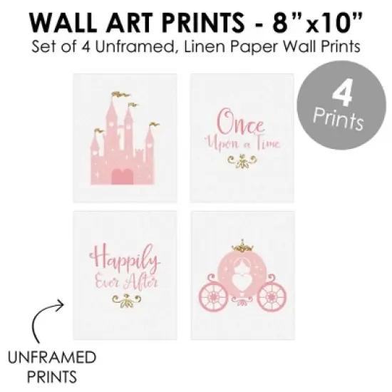 Big Dot of Happiness Little Princess Crown - Unframed Pink & Gold Castle Nursery and Kids Room Linen Paper Wall Art - Set of 4 Artisms - 8 x 10 inches image {3}
