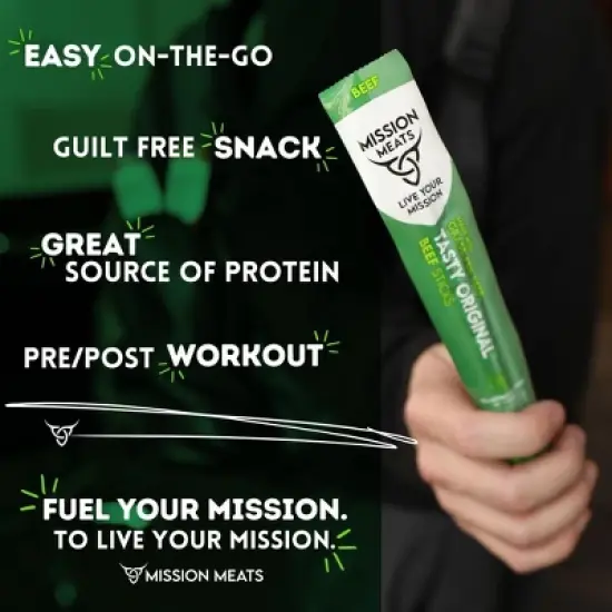Mission Meats Beef Sticks &ndash; 100% Grass Fed & Pasture Raised, Sugar Free, Individually Wrapped Healthy Snacks, Whole 30 & Paleo, Original 1oz (12ct) image {5}