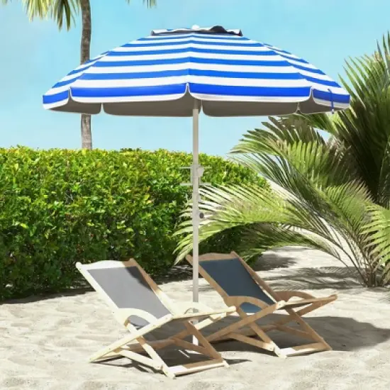 DOMETOUR 5.7' Portable Beach Umbrella with Tilt, Adjustable Height, 2 Cup Holders & Hooks, with Vented Canopy, Blue White Stripe image {9}