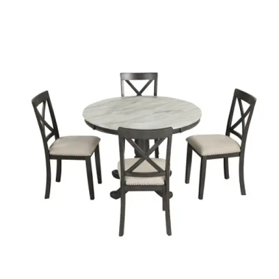 5-Piece Dining Set with Solid Wood Table and 4 Chairs, Gray - ModernLuxe image {6}
