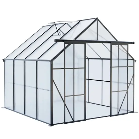 Outdoor 8x6 FT Greenhouse, Double Door Polycarbonate Greenhouse, Heavy Duty Greenhouse with Aluminum Frame and Roof Vent-Coolbibila image {4}