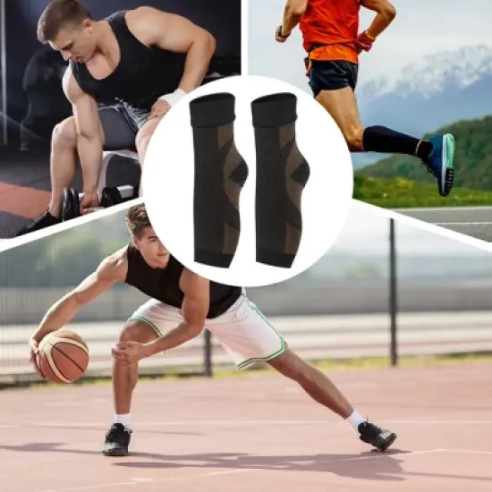 Unique Bargains Ankle Support Swelling Eases Foot Sleeve Brace Black Brown 1 Pair image {5}