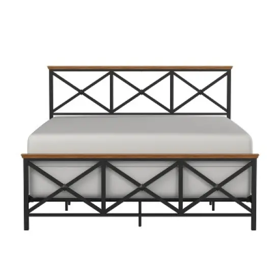 Queen Ashford Metal Bed with Wood Accent Textured Black Oak Finished Wood - Hillsdale Furniture image {4}