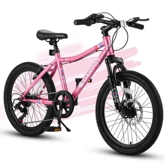 20inch Kids Bike For 8-12 Years Kids, 14 Inch Height Carbon Steel Frame Mountain Bikes With 7-Speed Rear Derailleur, Dual Disc Brakes Suspension Fork image {5}