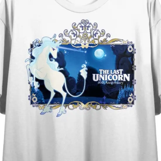 The Last Unicorn Cosmic Scene Crew Neck Short Sleeve Women's White Crop T-shirt image {1}