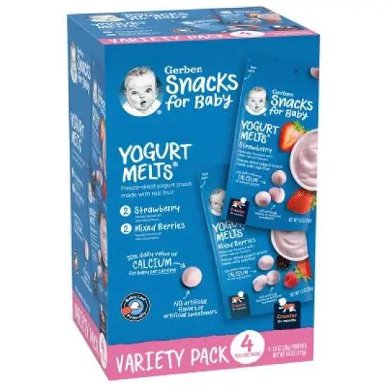Gerber Yogurt Melts 4pk Strawberry & Mixed Berries Freeze-Dried Snacks Variety Pack - 4oz image {1}