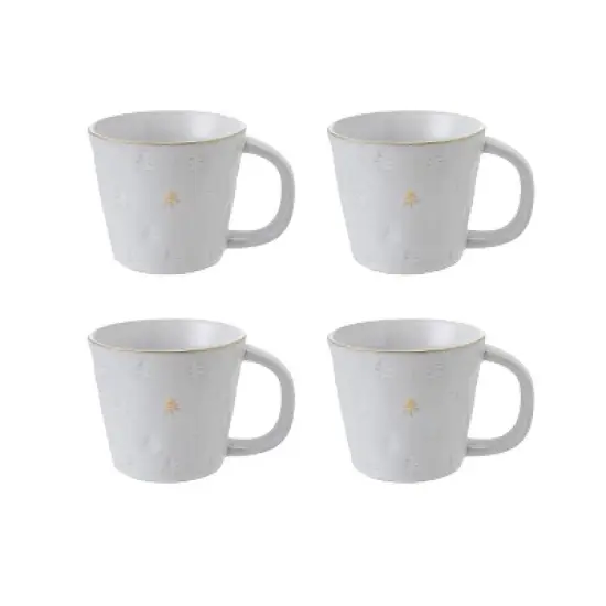 Storied Home 10-Ounce Debossed Stoneware Mug with Trees and Gold Electroplating in Reactive Glaze, White, Set of 4 image {1}