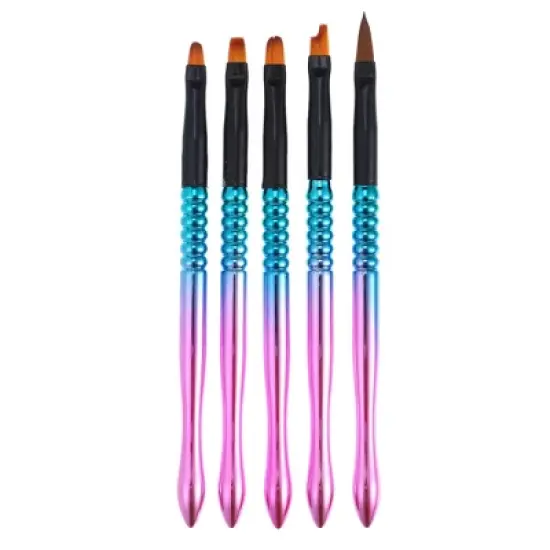 Unique Bargains Nail Art Brushes 5 Pcs Nail Design Tools Kit Nail Liner Brush Blue Gradient Pink image {6}