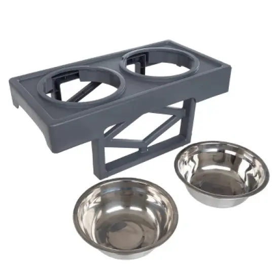 Elevated Dog Bowls Stand - Adjusts to 3 Heights for Small, Medium, and Large Pets - Stainless-Steel Dog Bowls Hold 34oz Each by PETMAKER (Gray) image {4}
