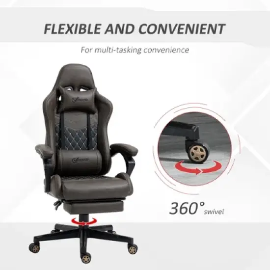 APRILSOUL Racing Gaming Chair Diamond PU Leather, High Back Swivel Recliner with Footrest, Lumbar Support, Adjustable Height, Brown image {5}