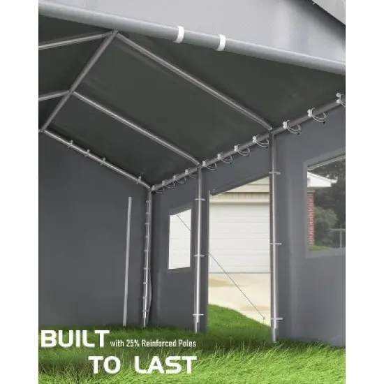 10x20FT Heavy-Duty Portable Carport with Roll-Up Ventilated Windows, All-Season Waterproof, UV-Resistant Canopy for Trucks and Boats - Grey image {3}