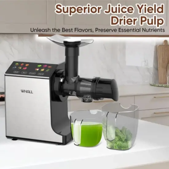 WHALL Cold Press Juicer Machine, Wide Feed Chute, High Juice Yield, Stainless Steel Masticating Juicer image {6}