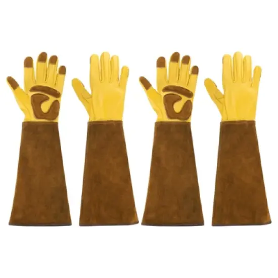Unique Bargains Cowhide Leather Thorn Proof Shock Absorbing Non-Slip Garden Gloves 1 Pair image {3}