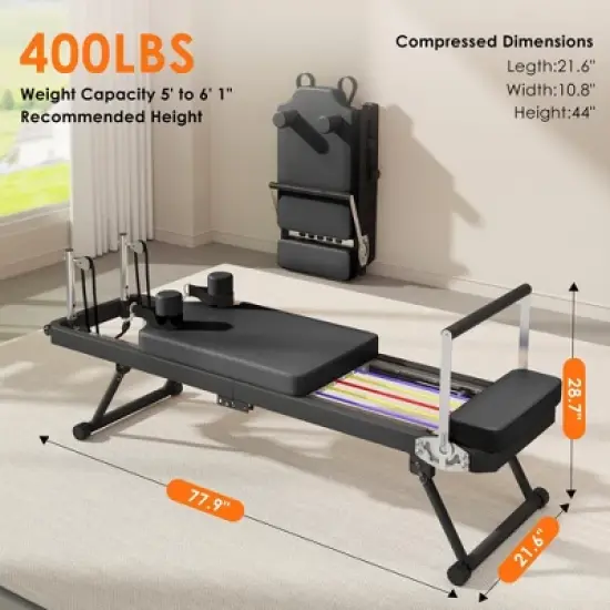 Dexmalle Foldable Pilates Reformer for Home Gym - 400lbs Capacity image {7}